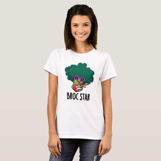 Broc Star Funny Brocolli Rock Star Pun Tシャツ (正面フル)