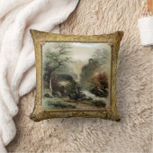 Brocadeバックグラウンドでのヴィンテージ·ラグランジンドスケープ クッション (ブランケット)