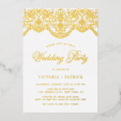 Brocadeレースエレガントフォトウェディングパーティー 箔招待状 (正面)