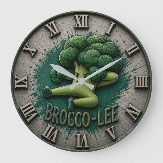 Brocco Life Funny Broccoli Cute Vegetable Kitchen  ラージ壁時計 (正面)