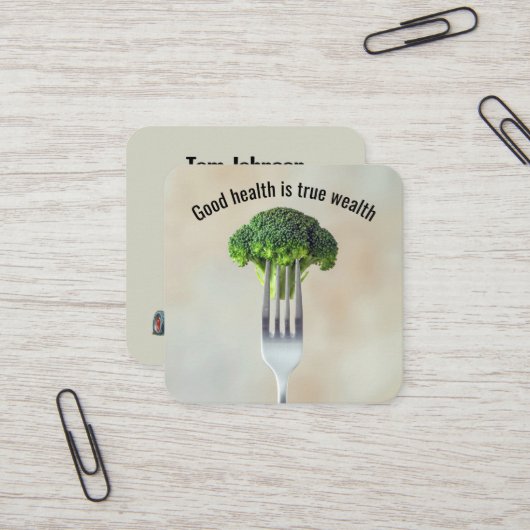 Broccoli Floret On a Fork With Quote スクエア名刺 (正面/裏面インサイチュ)