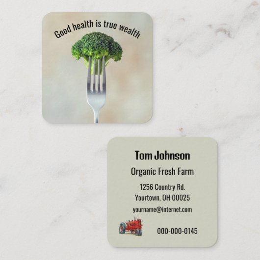 Broccoli Floret On a Fork With Quote スクエア名刺 (正面/裏面)