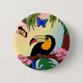 Broche Boton Tucano tropical e borboletas 缶バッジ (正面)