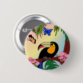 Broche Boton Tucano tropical e borboletas 缶バッジ (正面&裏面)
