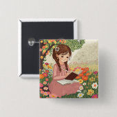 Broche Botton quadrado Menina no Jardim 缶バッジ (正面&裏面)