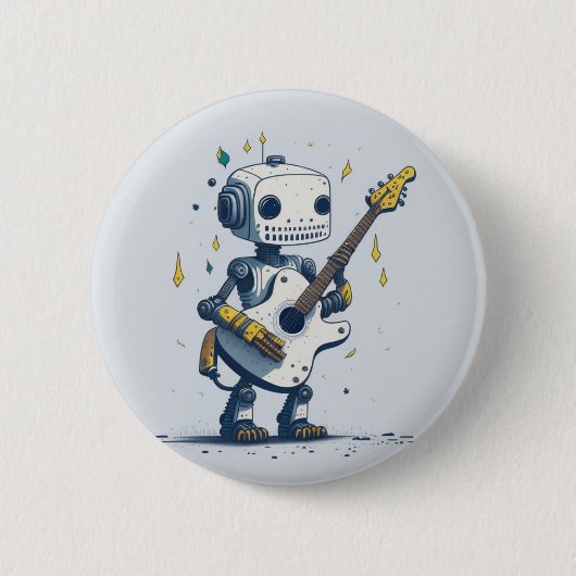 broche robot AI guitar hobby funny 缶バッジ (正面)