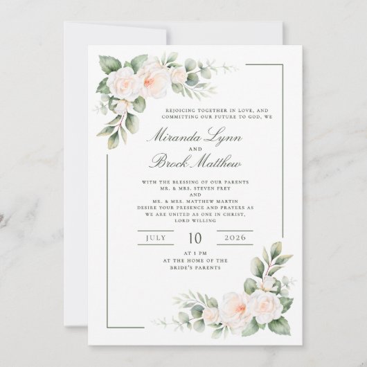 Brock Miranda Sage Blush Floral Watercolor Wedding 招待状 (正面)
