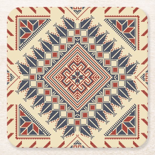 Broderie palestinienne traditionnelle スクエアペーパーコースター (正面)