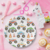 BRODIモンスタカラフルートラックボーイ誕生日 ペーパープレート (パーティー)