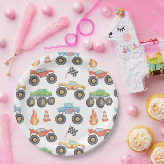 BRODIモンスタカラフルートラックボーイ誕生日 ペーパープレート (パーティー)