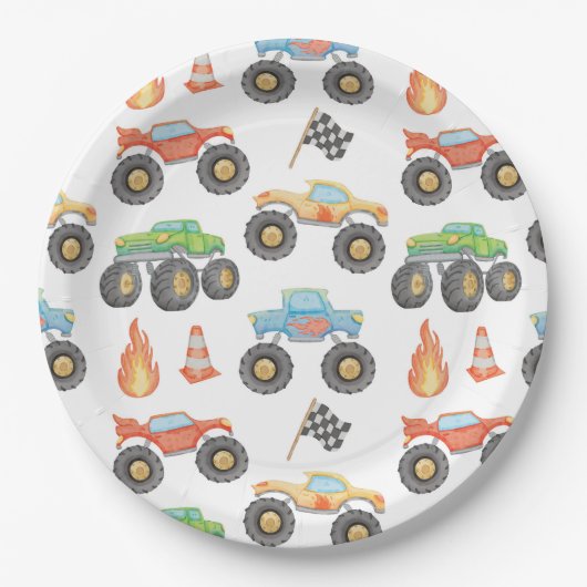 BRODIモンスタカラフルートラックボーイ誕生日 ペーパープレート (正面)