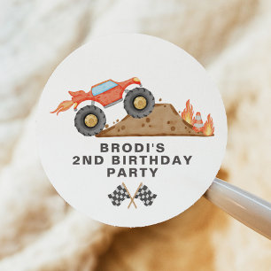 BRODIレッドモンスタートラックボーイ誕生日 ラウンドシール