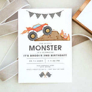 BRODIレッドモンスタートラックボーイ誕生日 招待状