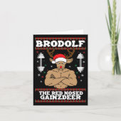 Brodolf Funny Christmas Buff Reindeer Gym Bodybuil カード (正面)