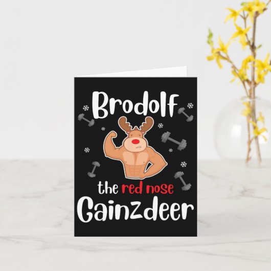 Brodolf The Red Nose Gainzdeer Mens Gym Christmas  カード (黄色い花)
