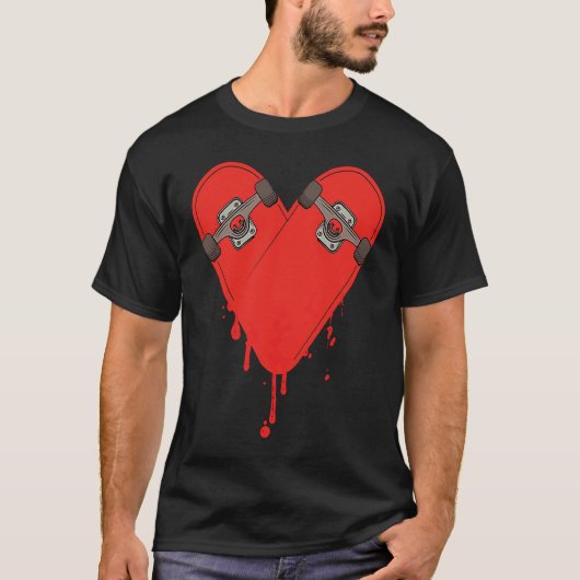 Broken Bleeding Skateboard Heart Tシャツ (正面)