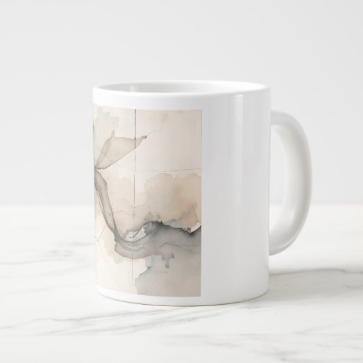 "Broken Grid" Japandi Linen Pattern | Faded Wabi-S ジャンボコーヒーマグカップ (正面右)