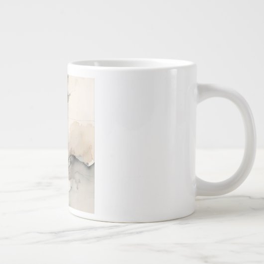 "Broken Grid" Japandi Linen Pattern | Faded Wabi-S ジャンボコーヒーマグカップ (右)