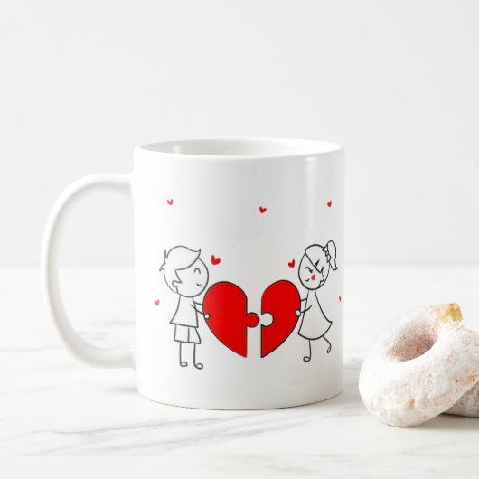 Broken Heart Couple Sad Love Cartoon Valentine コーヒーマグカップ (ドーナツ)