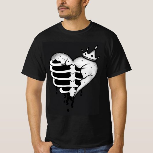 Broken Heart Crown Skeleton T-Shirt – ダークゴシック Tシャツ (正面)