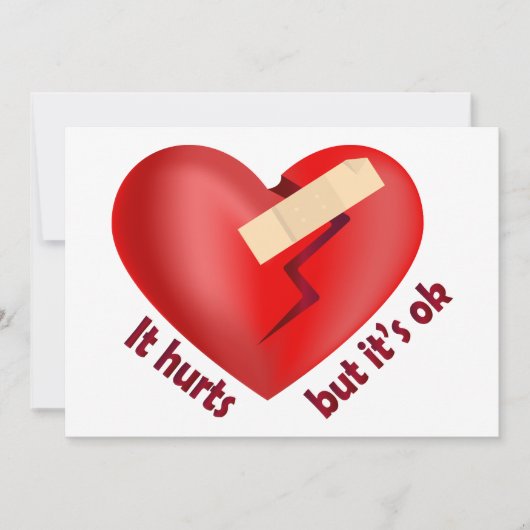 Broken heart healed with patch and life quote 招待状 (正面)