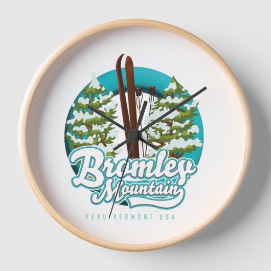 Bromley Mountain Peru Vermont USスキーロゴ 壁時計 (正面)