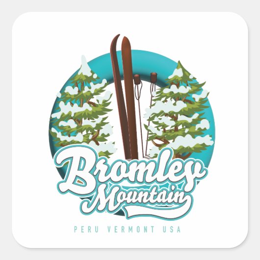 Bromley Mountain Peru Vermont US スキーロゴ スクエアシール (正面)