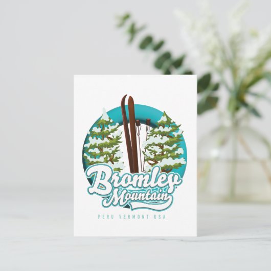 Bromley Mountain Peru Vermont US スキーロゴ ポストカード (スタンド正面)