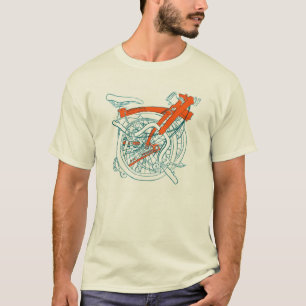 Bromptonの自転車のTシャツ、青およびオレンジ Tシャツ