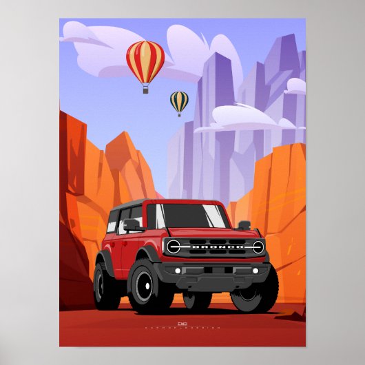 Bronco Off Road Adventure Vehicle Illustration ポスター (正面)
