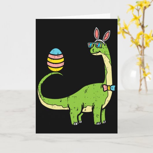 Brontosaurus Bunny Ears Egg Easter Day Dinosaur Di カード (黄色い花)