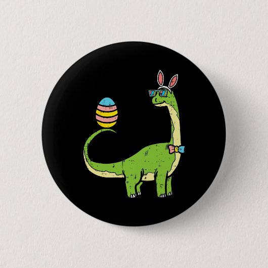 Brontosaurus Bunny Ears Egg Easter Day Dinosaur Di 缶バッジ (正面)