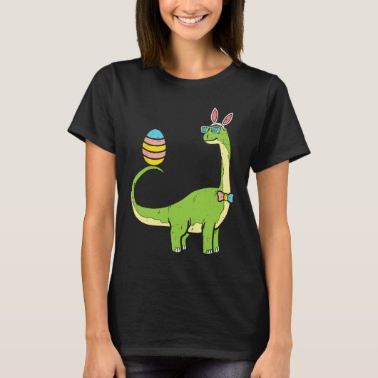 Brontosaurus Bunny Ears Egg Easter Day Dinosaur Di Tシャツ (正面)