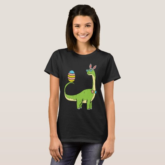 Brontosaurus Bunny Ears Egg Easter Day Dinosaur Di Tシャツ (正面フル)