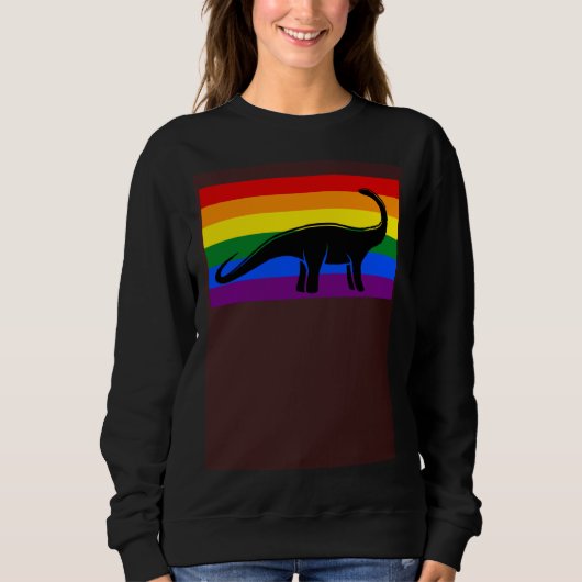 Brontosaurus Dinosaur  Gay Pride Flag Aesthetic スウェットシャツ (正面)