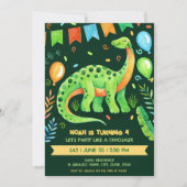 Brontosaurus Jurassic少年の恐竜のパーティー写真 招待状 (正面)
