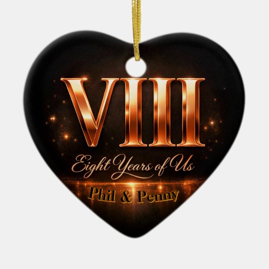 Bronze 8th Anniversary Heart-Shape Custom Ornament セラミックオーナメント (正面)