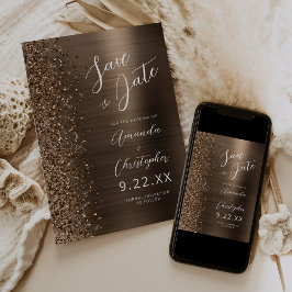 Bronze Brushed Metal Script Save the Date 案内状