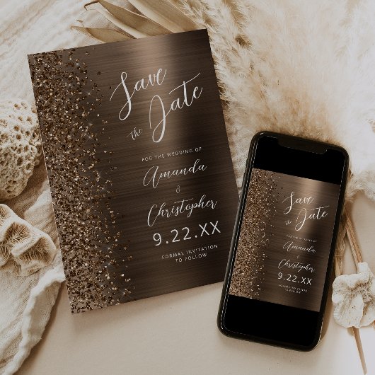 Bronze Brushed Metal Script Save the Date 案内状
