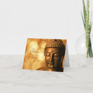 Bronze Buddha Statue with Golden Bokeh Thank You サンキューカード