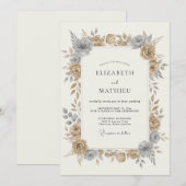 Bronze Elegant Botanical Wedding 招待状 (正面/裏面)