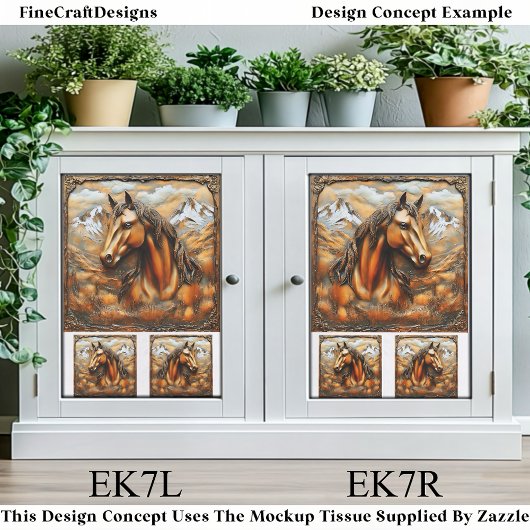 Bronze Embossed Mountain Horse EK7L Decoupage 薄葉紙