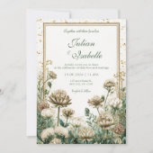 Bronze Emerald Watercolor Astrantia Wedding 招待状 (正面)