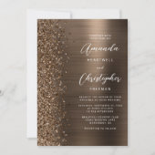 Bronze Glam Brushed Metal Glitter Wedding 招待状 (正面)