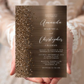 Bronze Glam Brushed Metal Glitter Wedding 招待状