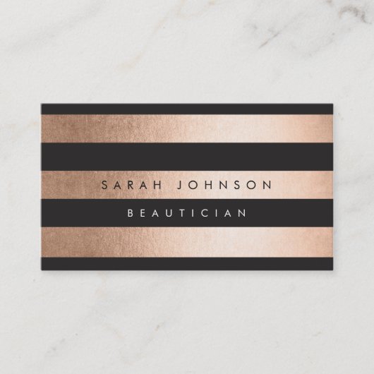 Bronze Gold Stripes Hair Stylist Business Cards 名刺 (正面)