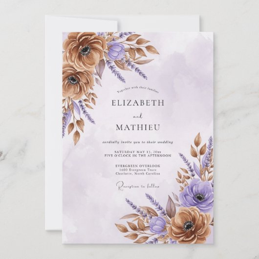 Bronze Lavender Refined Autumnal Wedding 招待状 (正面)