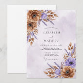 Bronze Lavender Refined Autumnal Wedding 招待状 (正面/裏面)