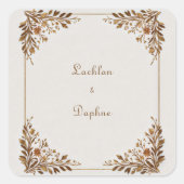 Bronze Leaf Metallic Gold Frame Wedding スクエアシール (正面)