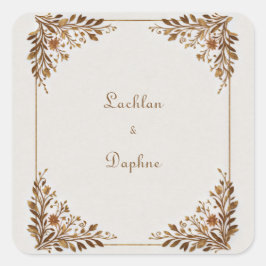 Bronze Leaf Metallic Gold Frame Wedding スクエアシール